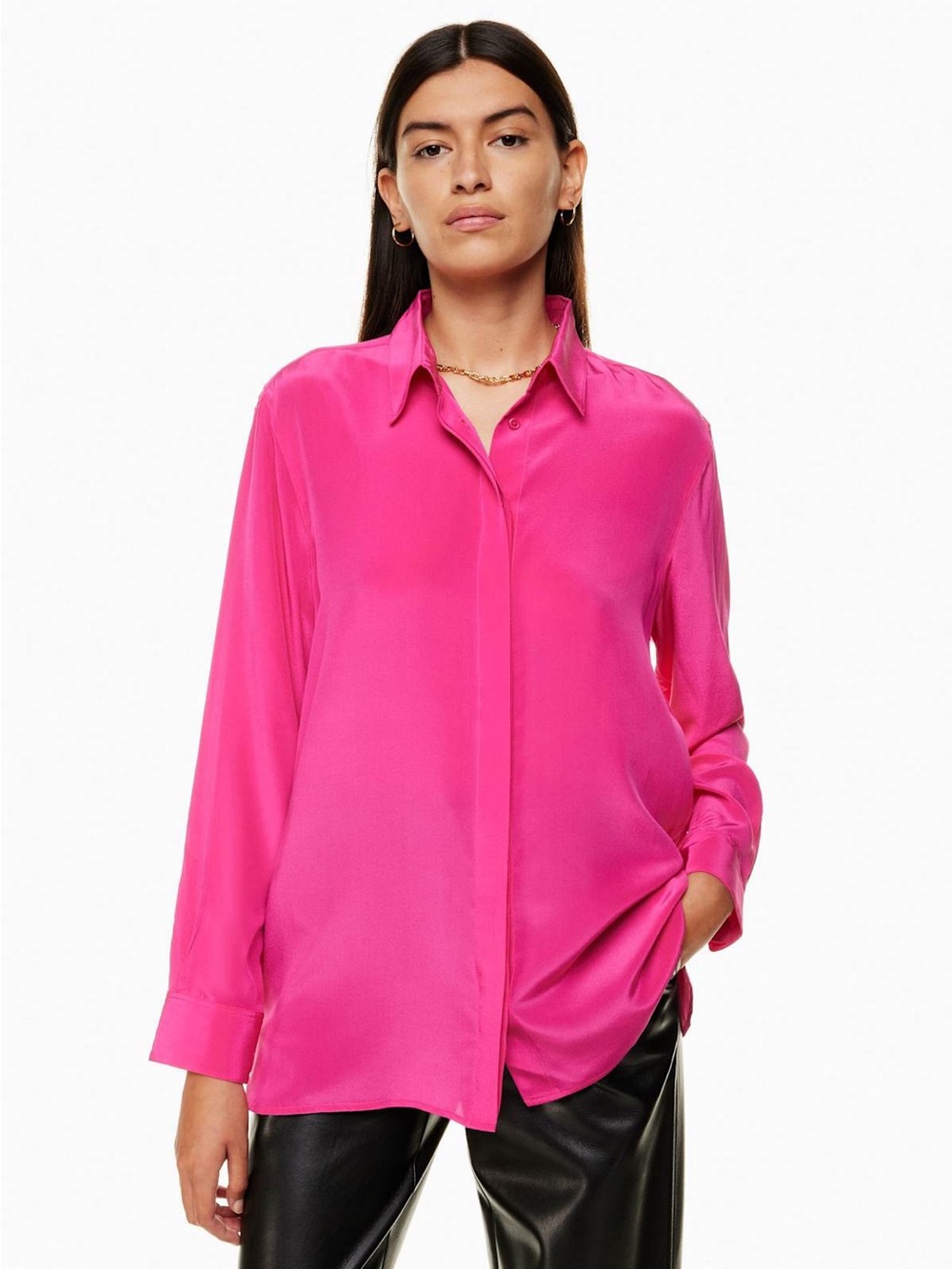 Aritzia Babaton Academy 100% Silk Button-Up Blouse Granita Pink Size L